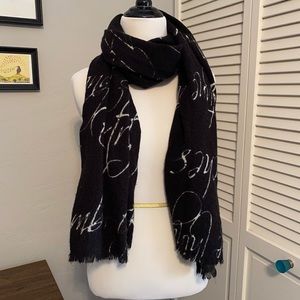 Black Scarf with White Cursive Writing
